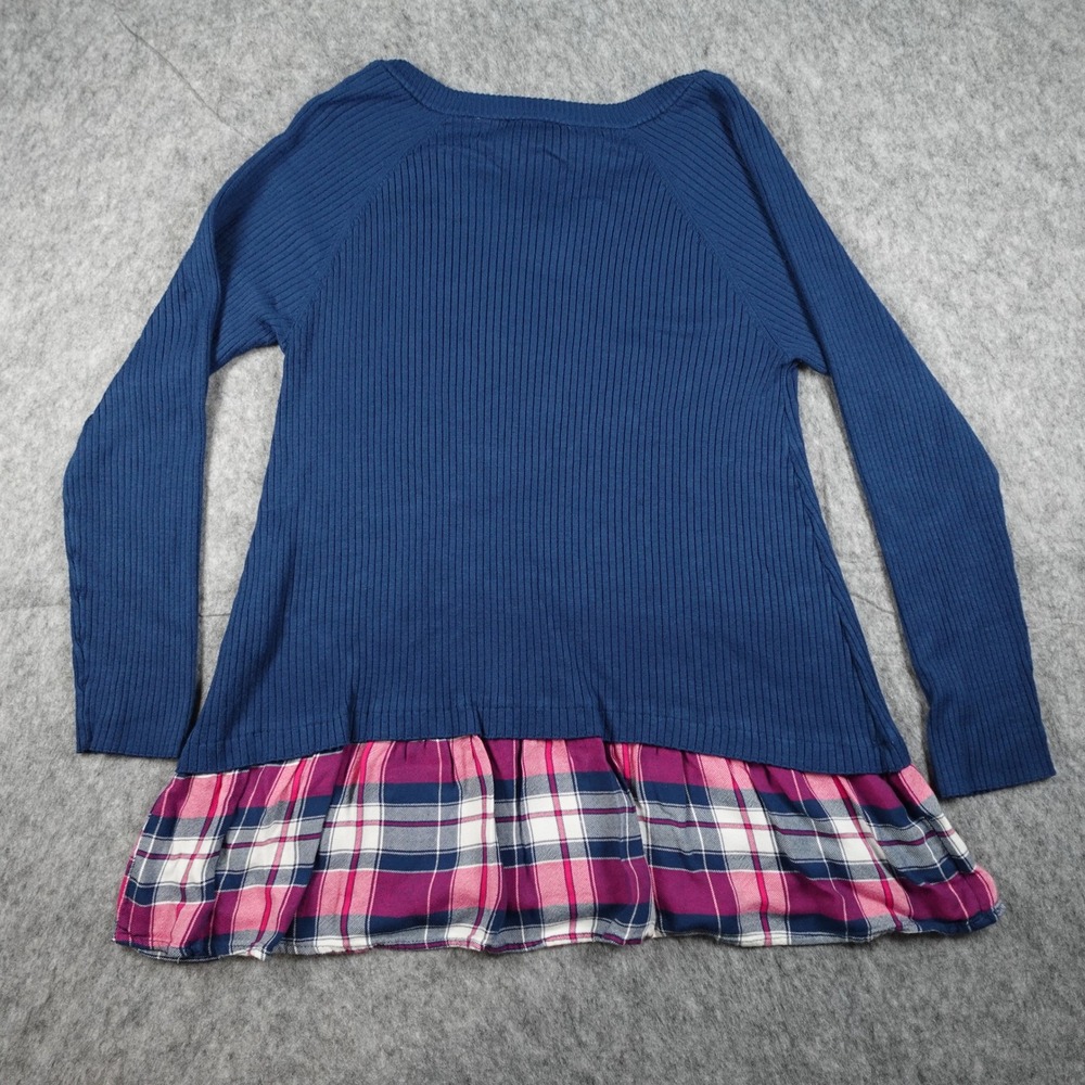 Torrid Top Women Size 2X Blue Ribbed Mixed Media Plaid Hem V Neck Long Sleeve - Picture 6 of 10